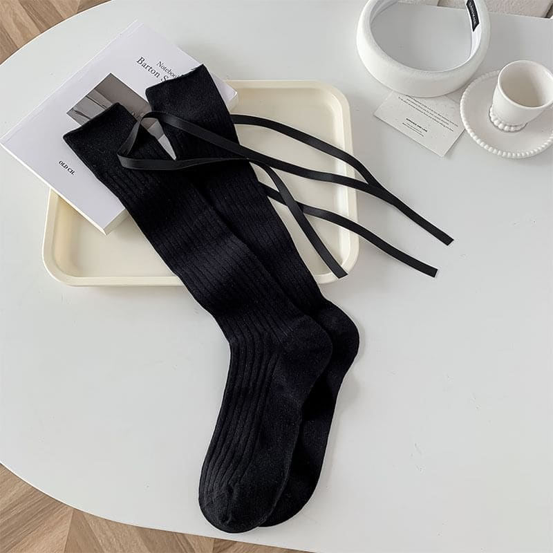 Plain Bow Knee High Socks