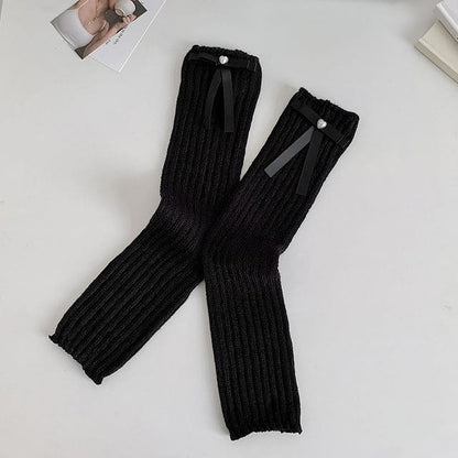 Plain Bow Leg Warmers - Black Bow - Black / One Size