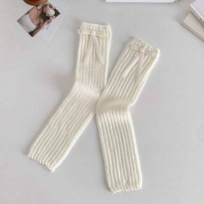 Plain Bow Leg Warmers - Off-White Bow - Off-White / One Size