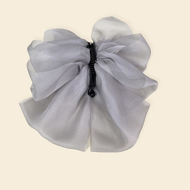 Plain Bow Mesh Hair Clamp - 02 - Gray / One Size