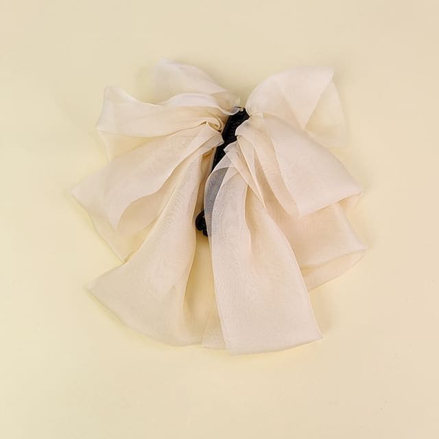 Plain Bow Mesh Hair Clamp - 04 - Off-White / One Size