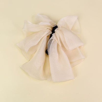 Plain Bow Mesh Hair Clamp - 04 - Off-White / One Size