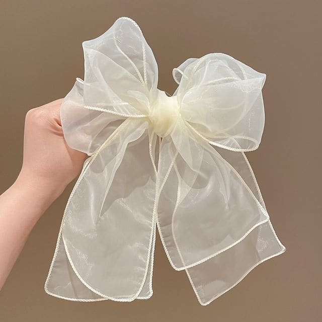 Plain Bow Mesh Headband - Beige / One Size