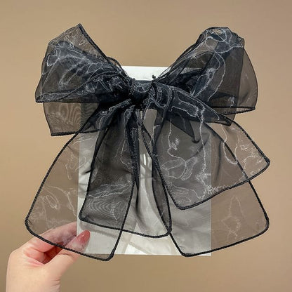 Plain Bow Mesh Headband - Black / One Size