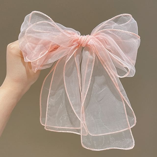 Plain Bow Mesh Headband - Pink / One Size