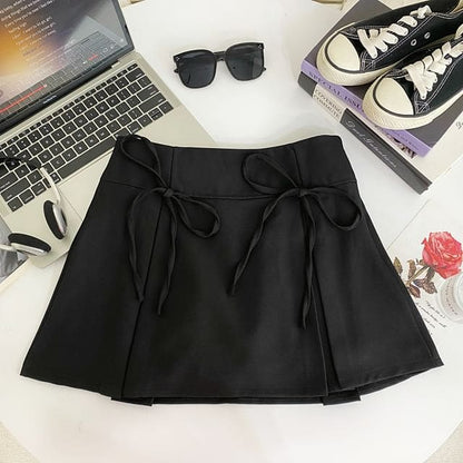 Plain Bow Mini A-Line Skirt - Black / S