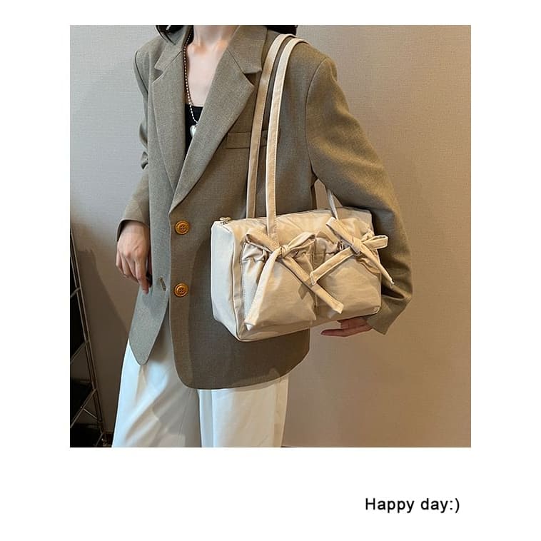 Plain Bow Nylon Tote Bag