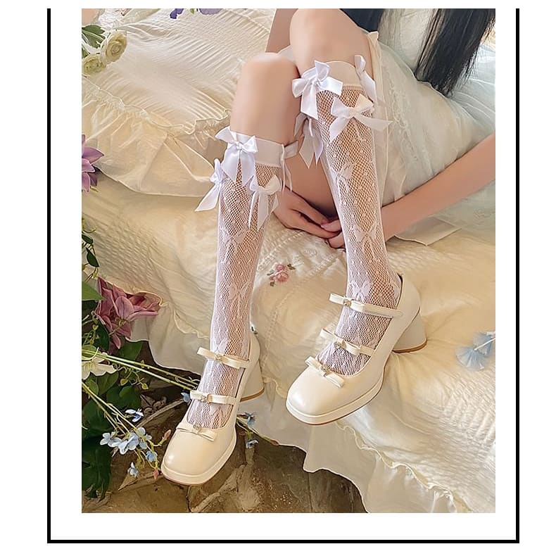 Plain Bow Short Socks / Set