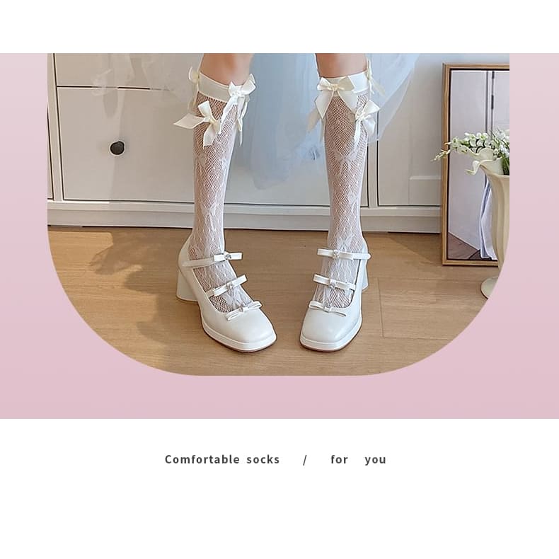 Plain Bow Short Socks / Set