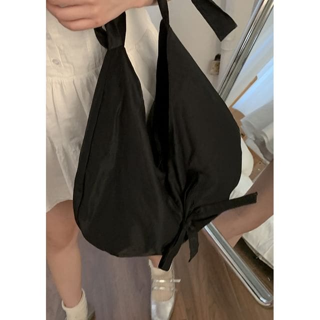 Plain Bow Tote Bag - Black / One Size