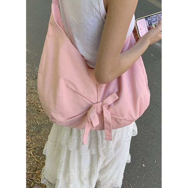 Plain Bow Tote Bag - Pink / One Size