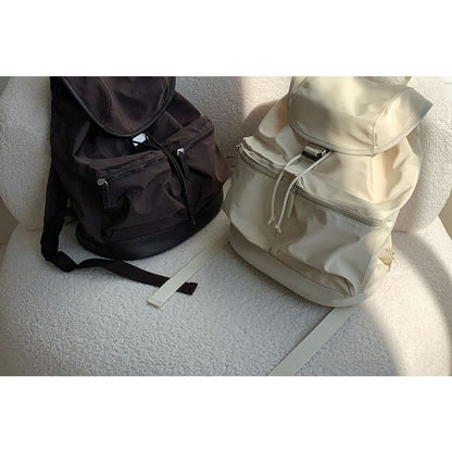 Plain Buckled Nylon Backpack