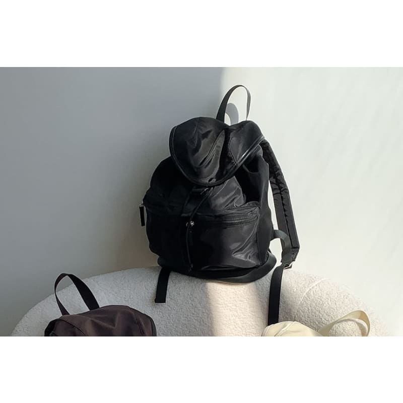 Plain Buckled Nylon Backpack