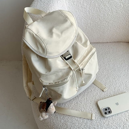 Plain Buckled Nylon Backpack - White / One SIze