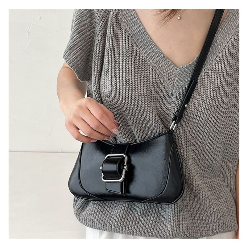 Plain Buckled Panel Shoulder Bag