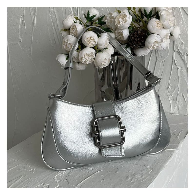 Plain Buckled Panel Shoulder Bag