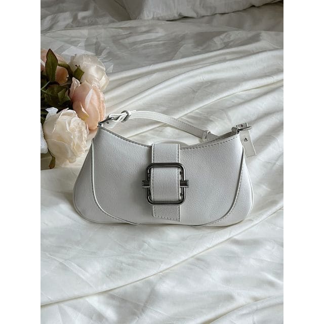 Plain Buckled Panel Shoulder Bag - White / One Size