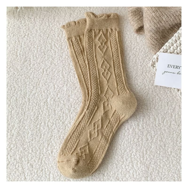 Plain Cable Knit Short Socks Set