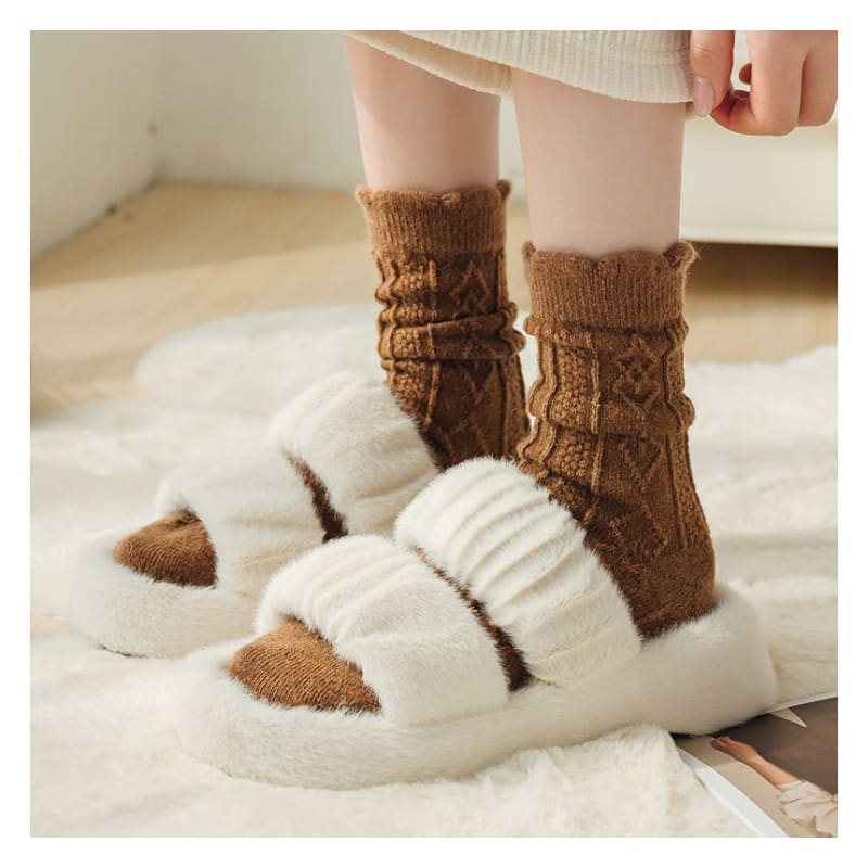 Plain Cable Knit Short Socks Set