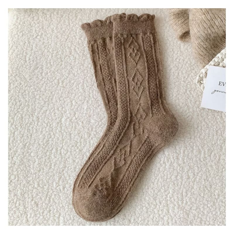 Plain Cable Knit Short Socks Set