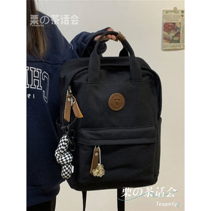 Plain Canvas Laptop Backpack - With Kink Charm - Black