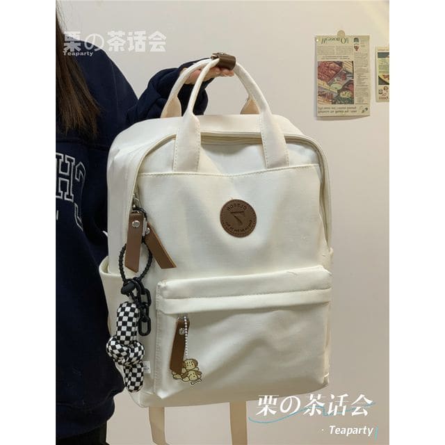 Plain Canvas Laptop Backpack - With Kink Charm - Off-White