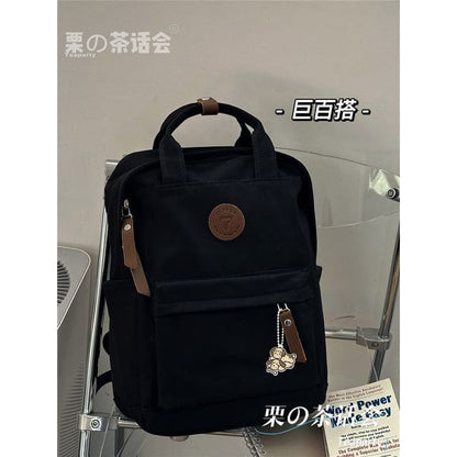 Plain Canvas Laptop Backpack - Without Charm - Black