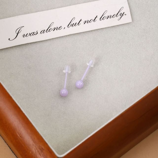 Plain Ceramic Bead Stud Earring - E6227-2 - 1 Pair - Purple