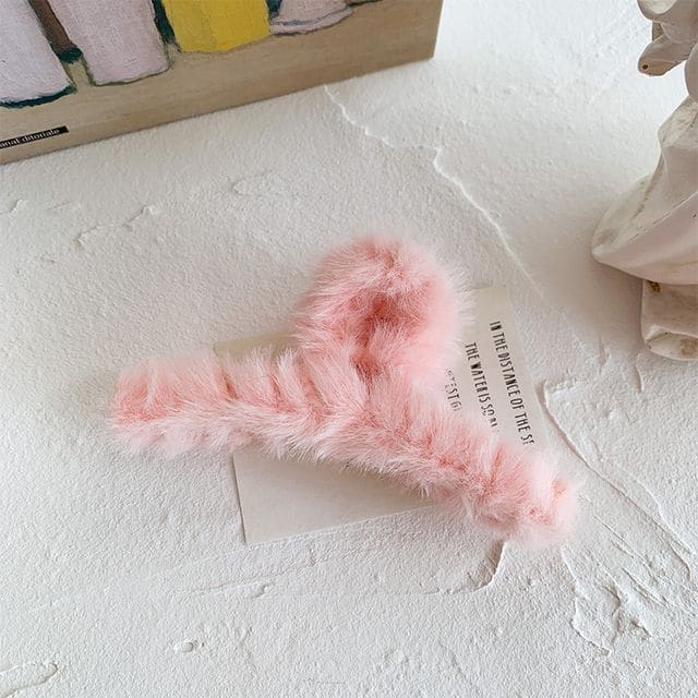 Plain Chenille Hair Claw - 1 - Light Pink / One Size