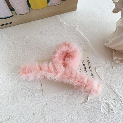 Plain Chenille Hair Claw - 1 - Light Pink / One Size