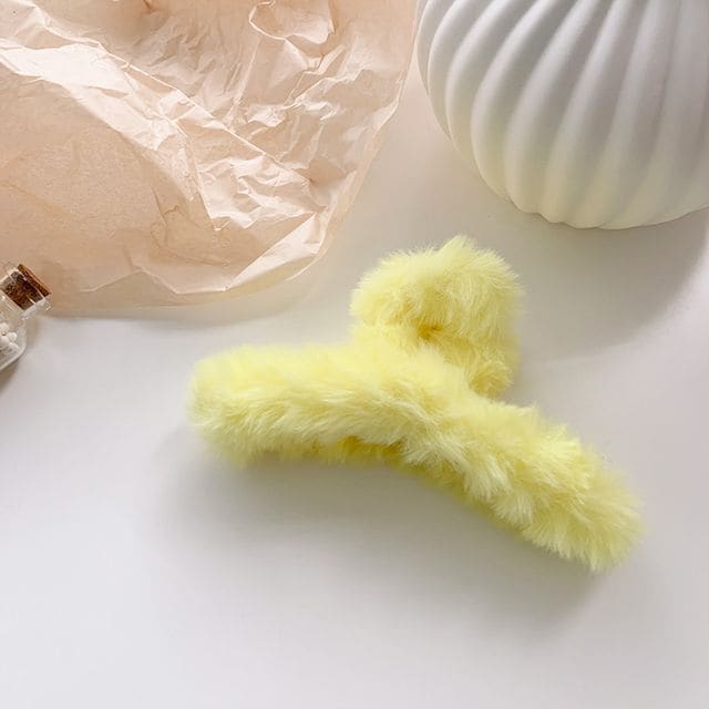 Plain Chenille Hair Claw - 5 - Light Yellow / One Size