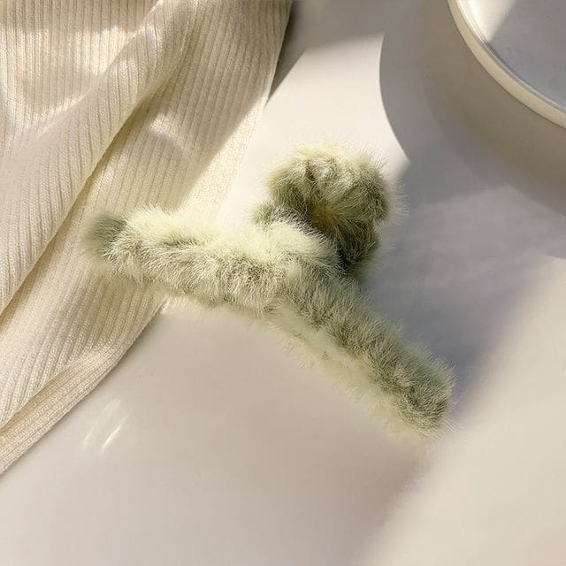 Plain Chenille Hair Claw - 9 - Light Green / One Size