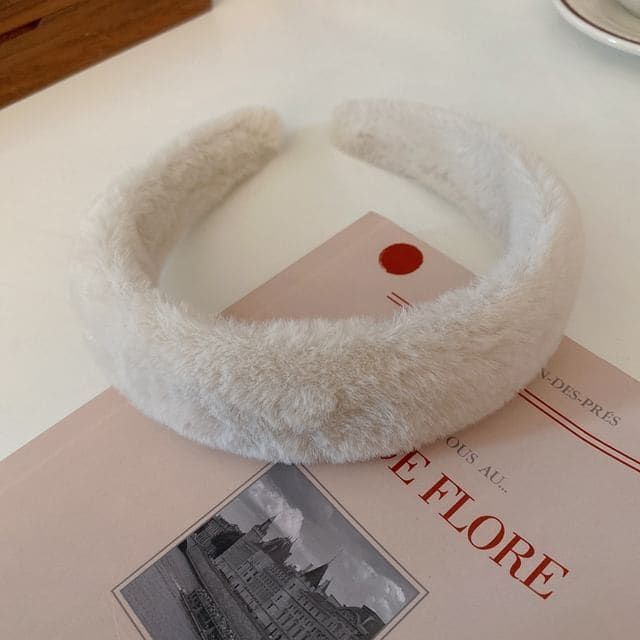 Plain Chenille Headband - White / One Size