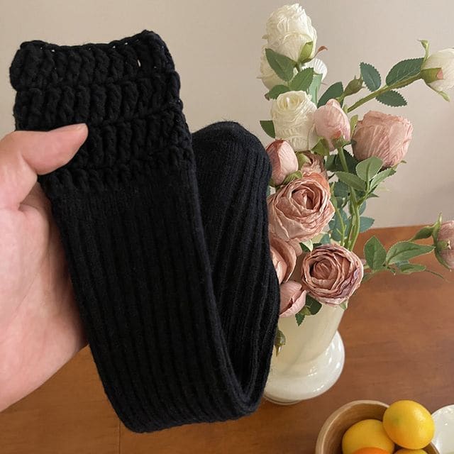 Plain Chunky Knit Socks - Black / One Size