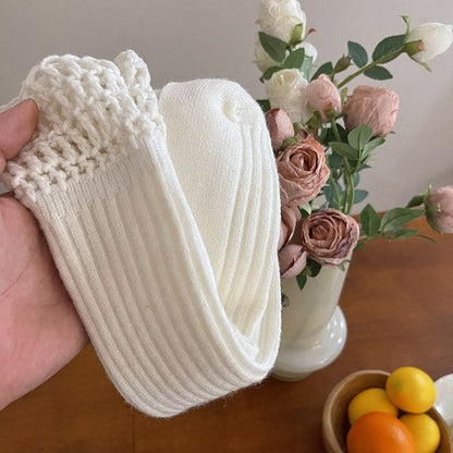 Plain Chunky Knit Socks - White / One Size