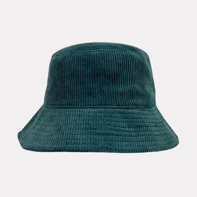 Plain Corduroy Bucket Hat - Dark Green / One Size - Hats