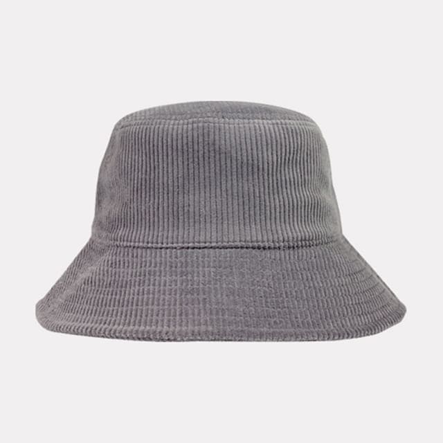 Plain Corduroy Bucket Hat - Gray / One Size - Hats