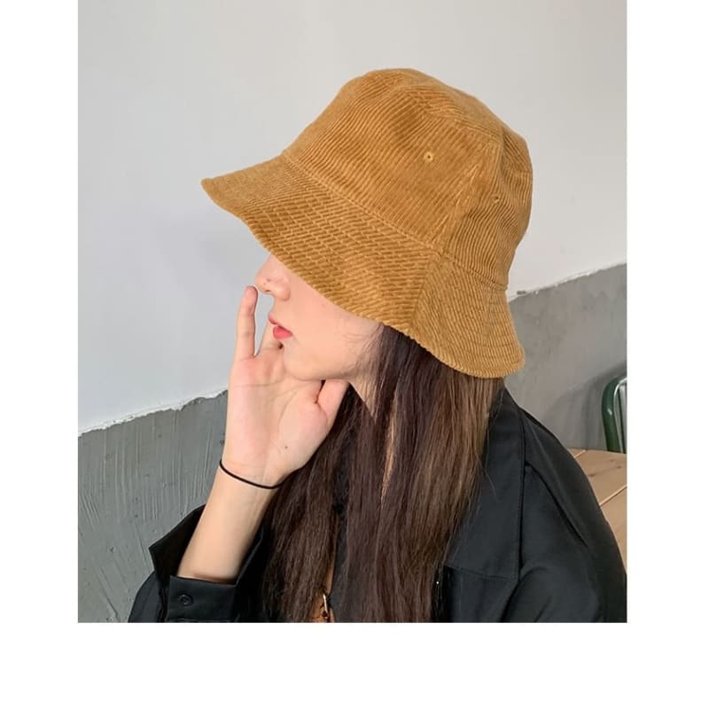 Plain Corduroy Bucket Hat - Hats