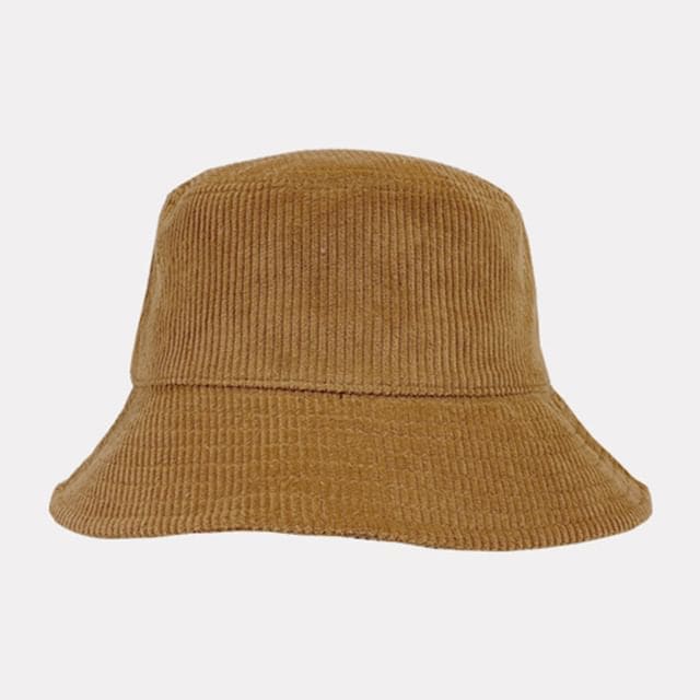 Plain Corduroy Bucket Hat - Khaki / One Size - Hats