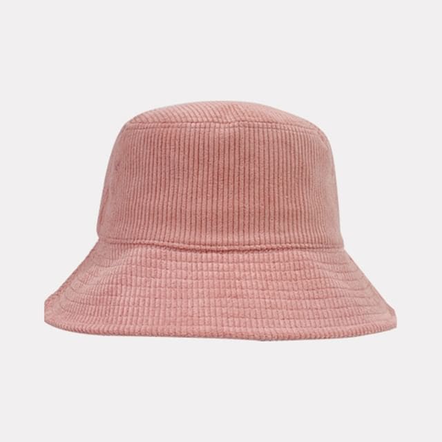 Plain Corduroy Bucket Hat - Pink / One Size - Hats