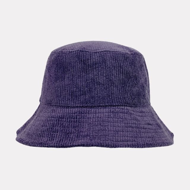 Plain Corduroy Bucket Hat - Purple / One Size - Hats