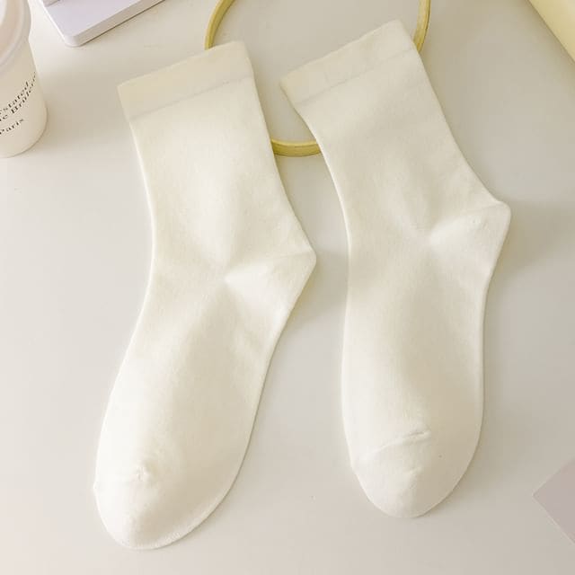 Plain Crew Socks - Beige / One Size