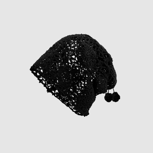 Plain Crochet Beanie - Black / One Size