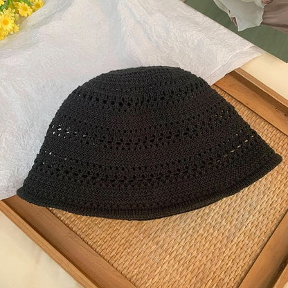 Plain Crochet Cloche Hat - Black / One Size