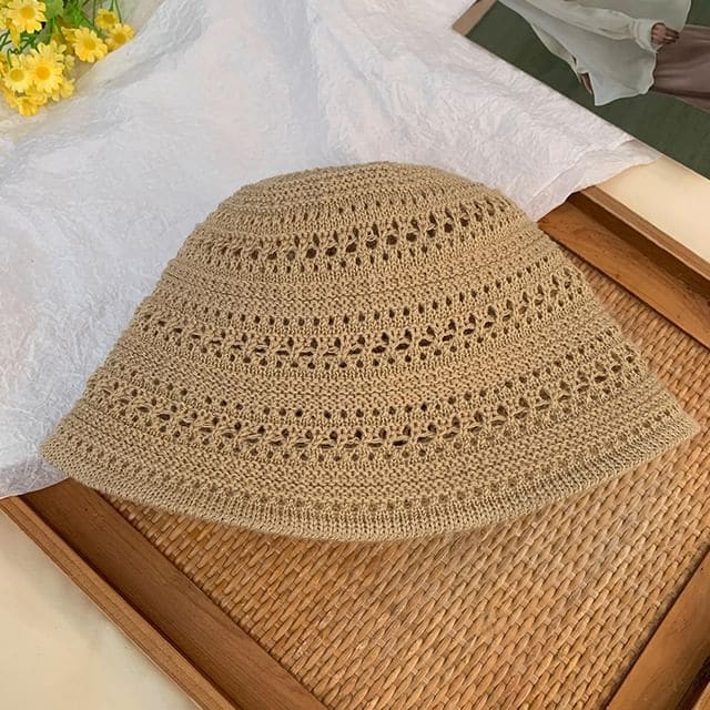 Plain Crochet Cloche Hat - Light Coffee / One Size