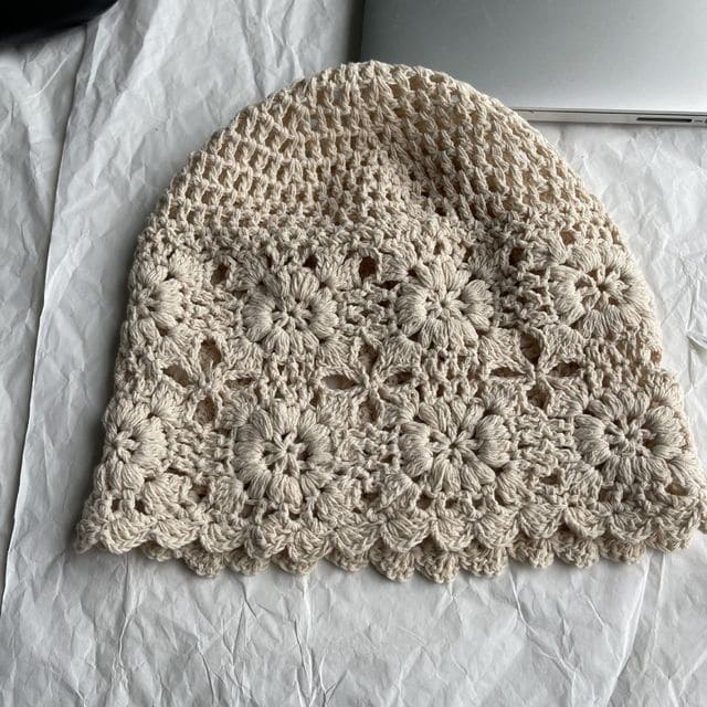 Plain Crochet Knit Beanie - Beige / One Size