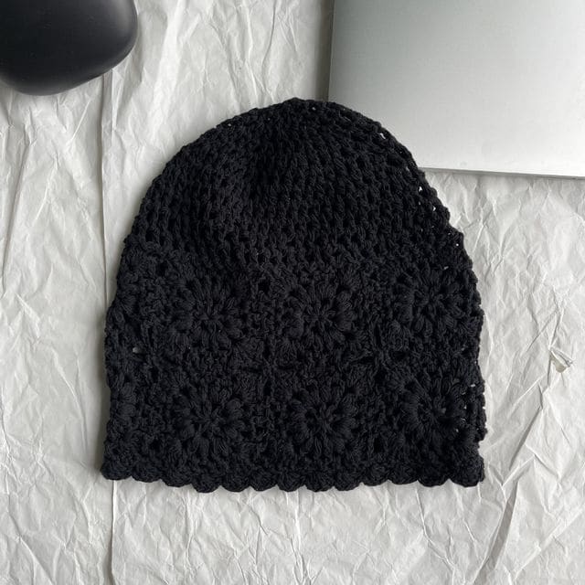 Plain Crochet Knit Beanie - Black / One Size