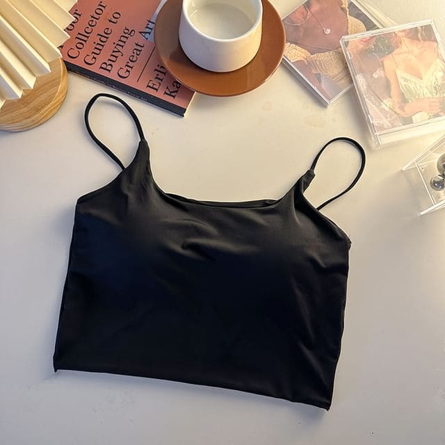 Plain Crop Bra Top - Black / One Size