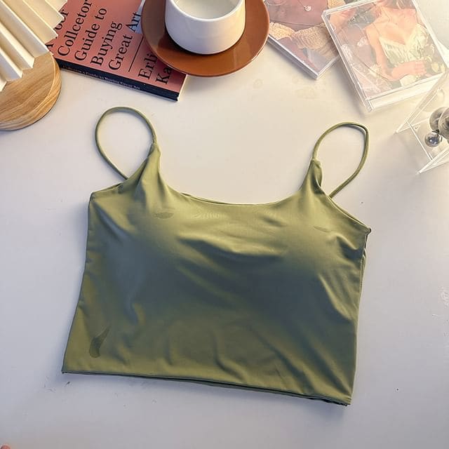 Plain Crop Bra Top - Green / One Size