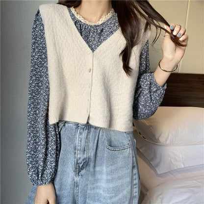 Plain Crop Sweater Vest / Long